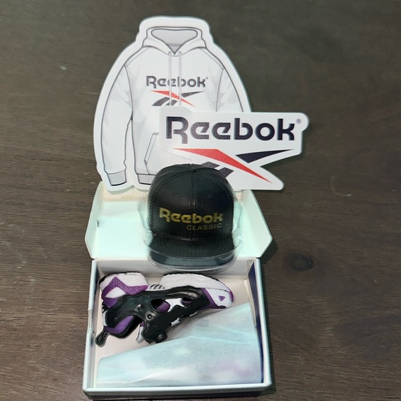 Reebok Other - Reebok Mini Brands Black and Gold hat purple black and white sneakers